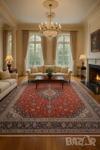 Огромен персийски килим Кашан 4х3м , снимка 8 - Килими - 50251429