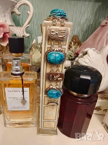 Антикварна сребърна гривна скарабей тюркоаз позлата, снимка 2 - Гривни - 54030386