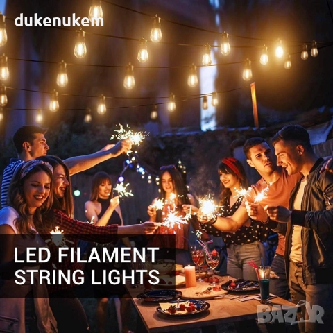 16м Външни гирлянди с 15+1 S14 LED крушки, IP65, нечупливи, топла светлина, снимка 7 - Лед осветление - 52638101