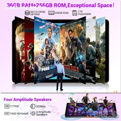 11-инчов Android 15 таблет с 4G LTE /5G WiFi с клавиатура ,мишка ,защитен калъф, стилус, снимка 4 - Таблети - 53722271