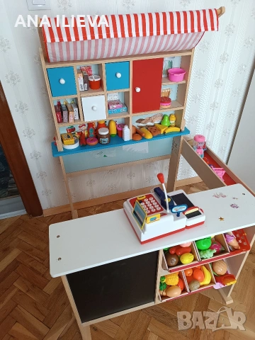 Дървен детски магазин/щанд за игра+аксесоари , снимка 3 - Други игри - 53924803
