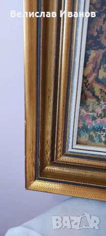 Гоблен планински пейзаж със стъкло и красива дървена рамка.Отлично състояние, снимка 7 - Гоблени - 50054177