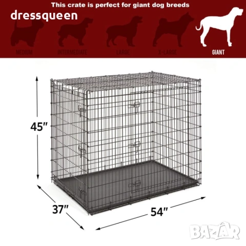 4485 Сгъваема метална клетка за кучета (XXL) – 122x76x81 см, 2 врати, снимка 2 - За кучета - 53876971