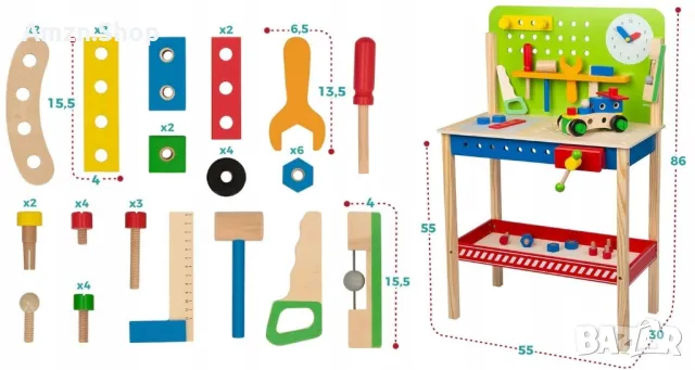 Дървена работилница за деца голяма маса с инструменти Mini Matters, снимка 4 - Образователни игри - 48917351