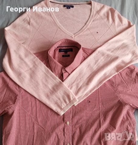 2за1 SPRING SALE TOMMY HILFIGER XL Plaid Shirt+V-Neck Sweater риза+топ пуловер КАТО НОВИ