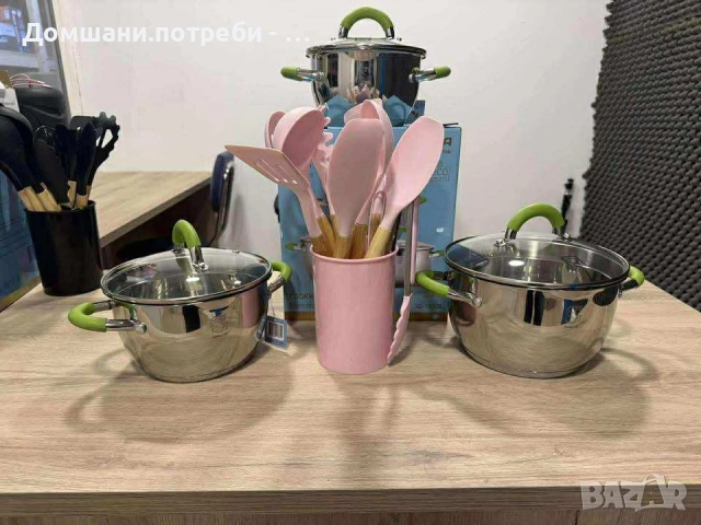 Комплект тенджери + кухненски прибори от 11 части, снимка 2 - Съдове за готвене - 53415942