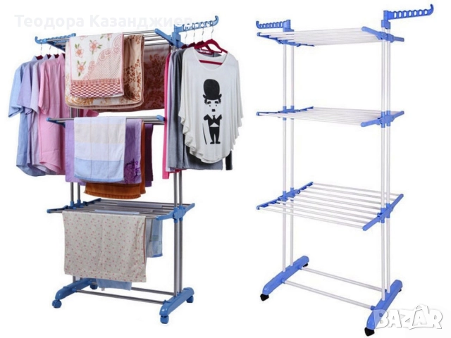 Сгъваем сушилник за дрехи на колелца – практична стойка за сушене на пране, снимка 3 - Други стоки за дома - 52240368