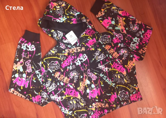 TERRANOVA детски, за момиче, РАЗЛИЧНИ ЦВЕТОВЕ, кроп суитшърт с десен графити, бял, нов, с етикет, снимка 12 - Детски анцузи и суичери - 47112387