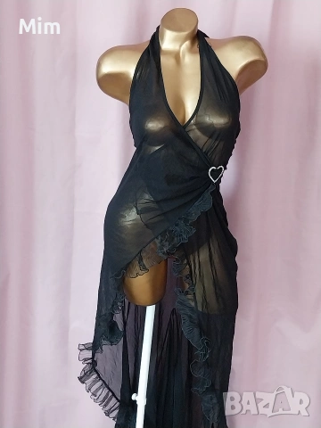 S Черен ефирен халат / нощница/ с къдри, снимка 7 - Нощници - 53730157