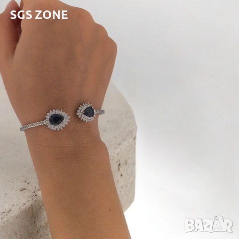 Стилна гривна от стерлингово сребро 925 със сапфир, снимка 4 - Гривни - 52792643