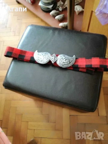 Колан с пафти от автентичен плат червен, черен и шарен, снимка 3 - Колани - 53737238