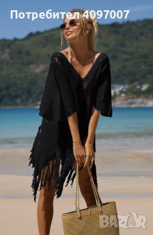 Открийте своя стил с уникалната плажна рокля: Плетена на кука с дълбоко V-образно деколте, снимка 14 - Рокли - 45741364