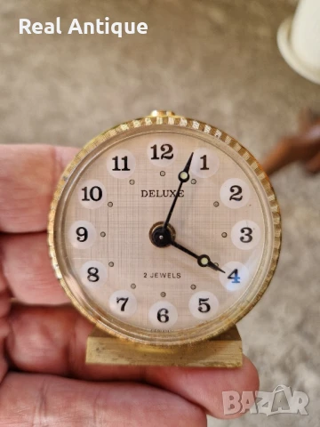 Рядък антикварен колекционерски бронзов мини механичен будилник Deluxe , снимка 7 - Антикварни и старинни предмети - 50605474