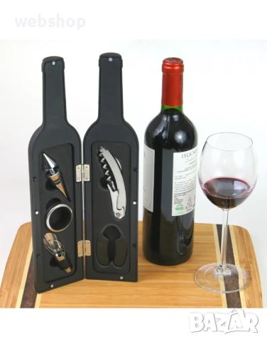 Подаръчен комплект за вино 6в1 тип отваряща се бутилка