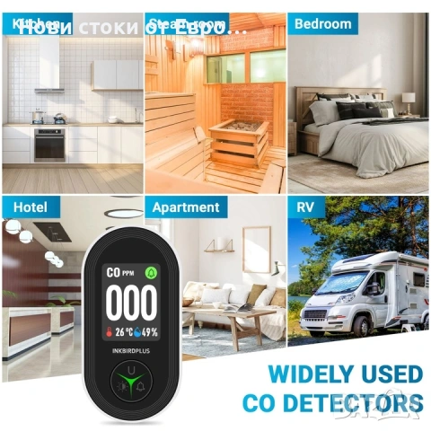 Детектор за въглероден оксид INKBIRD PTH-24D, електрохимичен сензор, HD дисплей,, снимка 7 - Друга електроника - 53322166