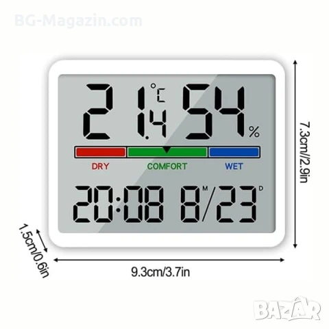 Малък електронен часовник с термометър и влагомер на батерии с магнит за бюро стена дигитален влага, снимка 5 - Други - 51039838