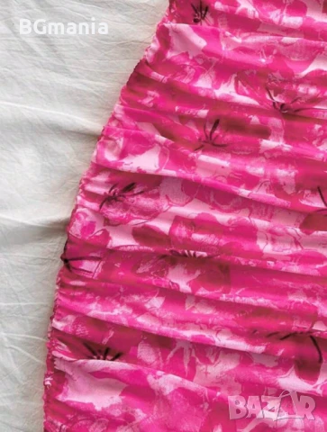 Розова рокля с цветя и презрамки мрежеста нежна и романтична размер М, снимка 5 - Рокли - 50094476