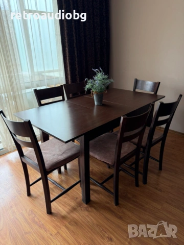 Комплект разтегателна трапезна маса 120-150х60х73 см + 6 стола 