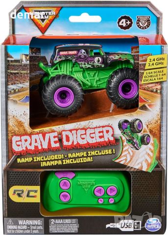 Кола с дистанционно управление Monster Jam 1-64th Grave Digger, играчка за деца, зелено, снимка 9 - Коли, камиони, мотори, писти - 45097146