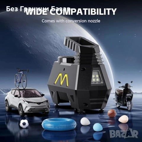 Нов Преносим компресор за гуми кола/мото/колело 150PSI LED + накрайници, снимка 8 - Друга електроника - 53683616