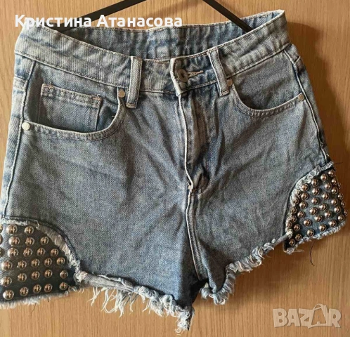 👖✨ Дамски дънкови къси панталонки с капси, снимка 4 - Къси панталони и бермуди - 53669737