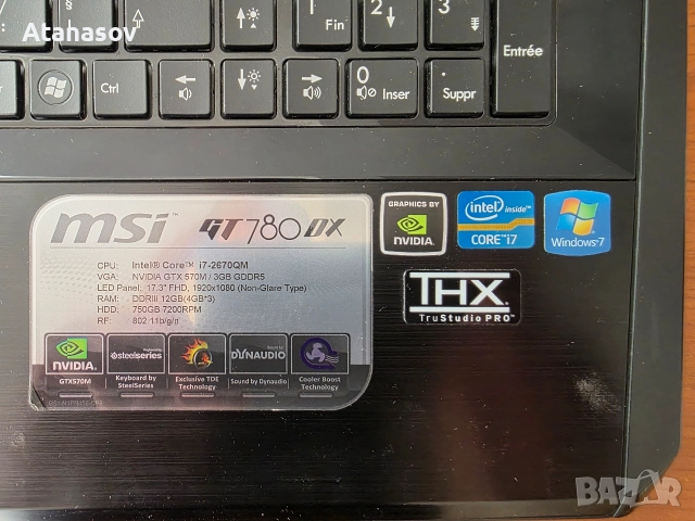 Лаптоп MSI GT 780 DX за  лентов кабел или части., снимка 9 - Части за лаптопи - 52789174