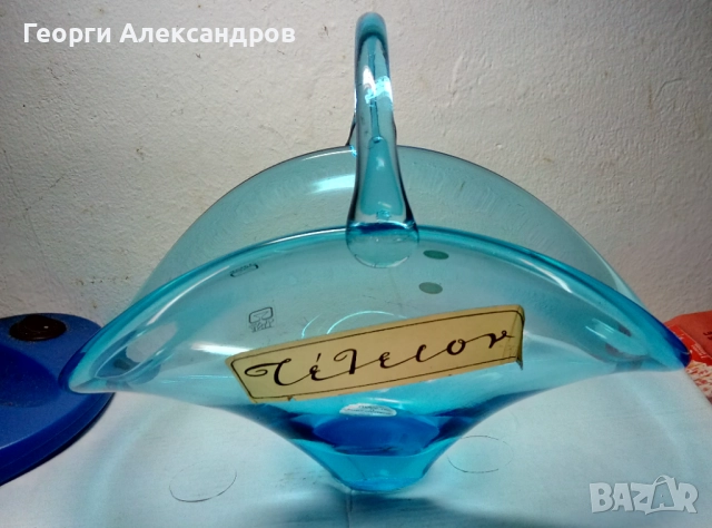 Кошничка - Бонбониера Ръчно Изработена от Оригинален Марков Цветен Венециански Оловен Кристал МУРАНО