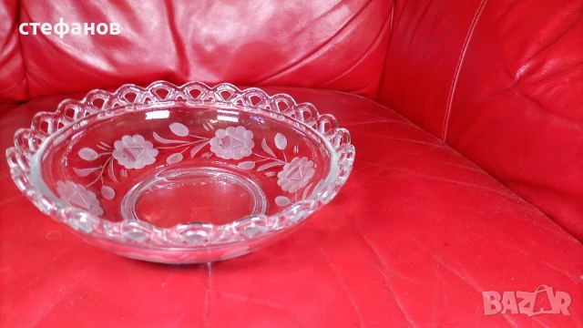 Две стъклени фруктиери, ръчна гравюра, снимка 6 - Прибори за хранене, готвене и сервиране - 51328303