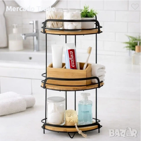 Декоративна ъглова етажерка Mercado Trade, За баня, 3 нива, Бамбук