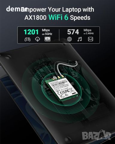 BrosTrend WiFi карта за лаптоп, AX1800 M.2 WiFi карта Dual Band 5G 1201Mbps + 2.4G 574Mbps, снимка 2 - Други - 45480466