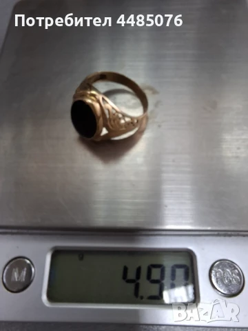 ЗЛАТЕН МЪЖКИ ПРЪСТЕН С ЧЕРЕН КАМЪК , снимка 6 - Пръстени - 51025216