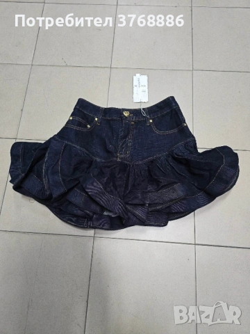 Дънкова пола с къдрички