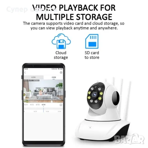 Безжична панорамна камера за видеонаблюдение с 360-градуса и 2K пиксела IP36, снимка 5 - Камери - 49960765