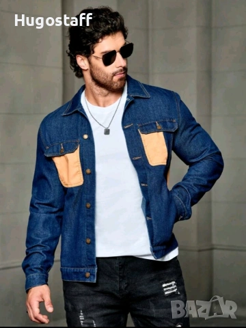 Ново мъжко карго дънково яке риза Street Style деним памук L