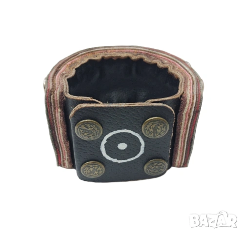 Тъмно Кафяв Кожен Маншет в Пънк/Рок Стил, Гривна с Капси, снимка 4 - Гривни - 53008134