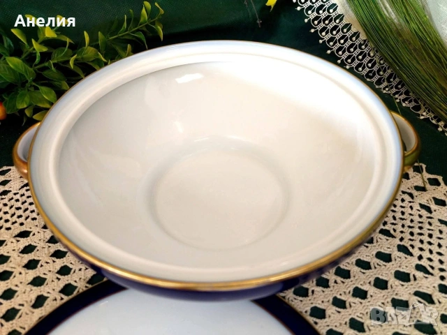 Съд за сервиране с кобалтов кант и чинии салата , снимка 2 - Чинии - 54177074