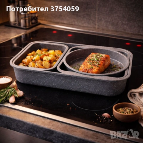 Комплект 4 тави за печене Cheffinger с мраморно незалепващо покритие – различни форми, снимка 2 - Форми - 53174464