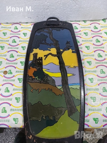 Стар дървен поднос с рисувано стъкло , снимка 5 - Други ценни предмети - 52811462