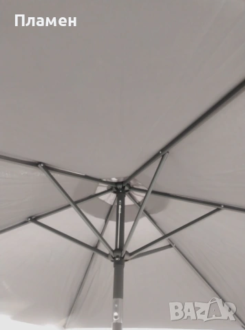 Сгъваем градински чадър ветроустойчив в сив цвят с ръчен механизъм, диаметър 2.7 м 6 спици сив цвят, снимка 6 - Градински мебели, декорация  - 53721439