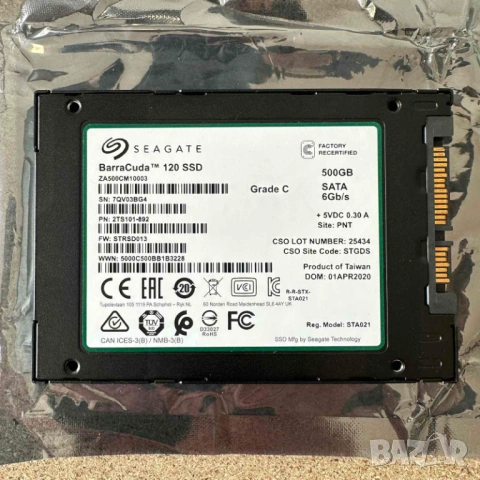 • SSD диск Seagate Barracuda 250GB/500GB SATA Recertified, снимка 2 - Твърди дискове - 53721285