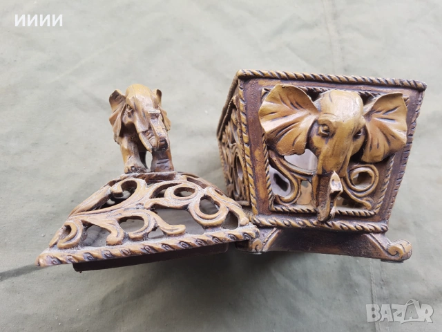 Дърворезбована кутия с капак слон, снимка 4 - Декорация за дома - 53917066