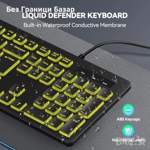 Нова Жична USB клавиатура със светлина, пълноразмерна QWERTY UK за игри, снимка 5 - Клавиатури и мишки - 51919625