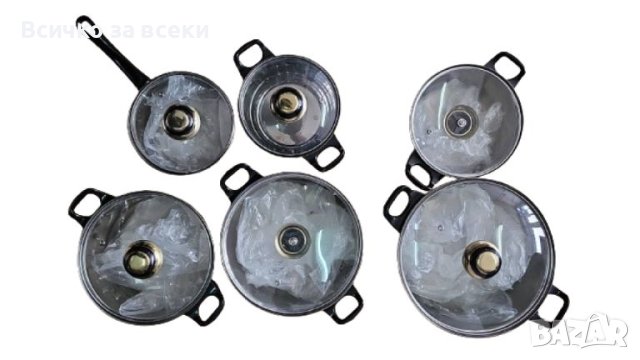 Комплект от 12 части съдове за готвене от неръждаема стомана със стъклени капаци, снимка 3 - Съдове за готвене - 45428237