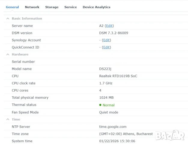 Мрежови сторидж NAS Synology DS223j, 1Gb DDR4 RAM, 2 bay, снимка 6 - Други - 53190417