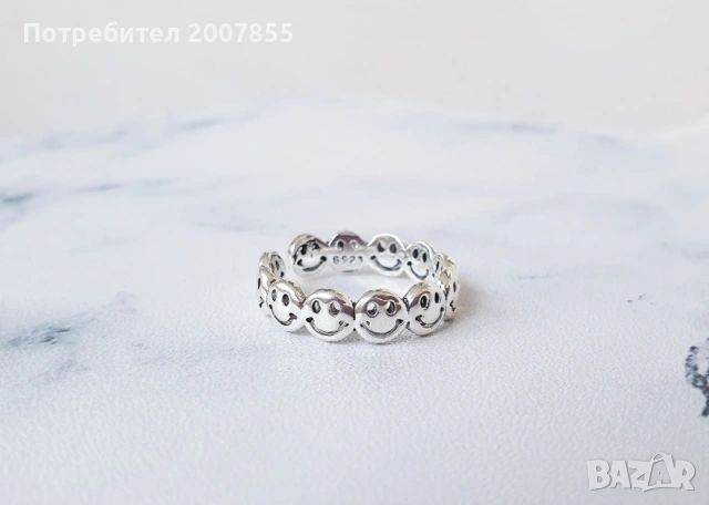 Сребърен пръстен с усмихнати лица, снимка 4 - Пръстени - 53795341