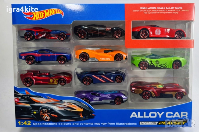 Hot Wheels Marvel Avengers 10 бр. в кутия метални колички / 2 модела