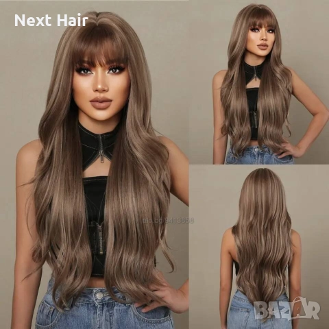 Кафява перука с руси кичури и бретон, снимка 4 - Аксесоари за коса - 52897767