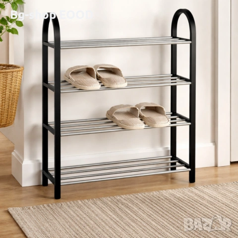 Поставка за обувки, Vilde, 4 отделения, 8-12 чифта, Пластмаса/Метал, Сребристо/Черно, снимка 7 - Етажерки - 53933245