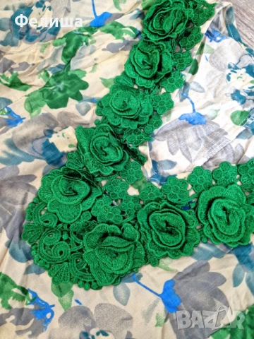 Прекрасна Дълга Памучна Рокля с Луксозна Бродерия в Тревисто Зелен Цвят, снимка 9 - Рокли - 51062191