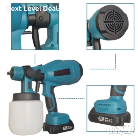 🎨 Акумулаторен безжичен пистолет за боядисване – 21V с 2 батерии, снимка 11 - Други инструменти - 53748994